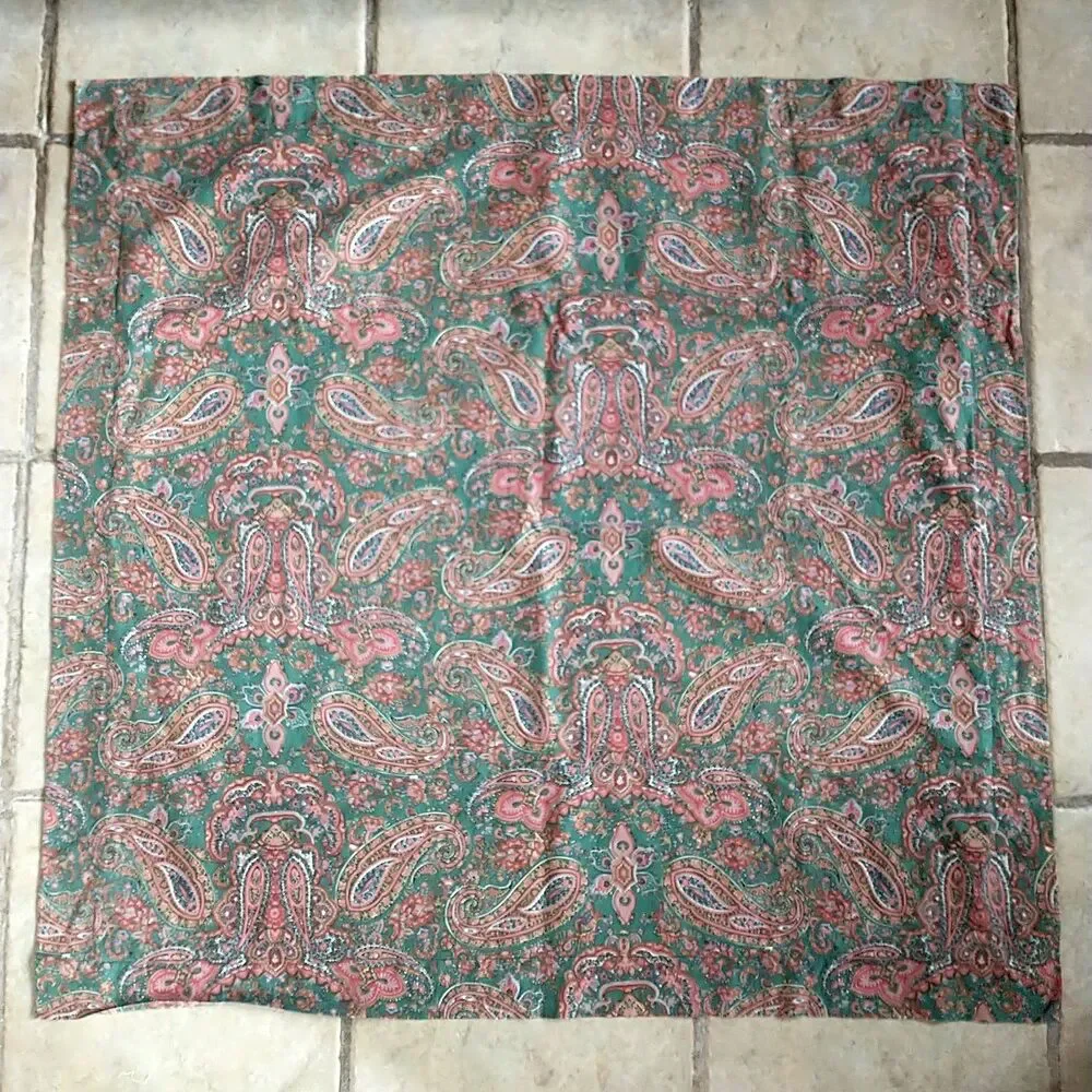 VTG Ralph Lauren Pillow Cover Paisley Floral Green Red Square 30x31